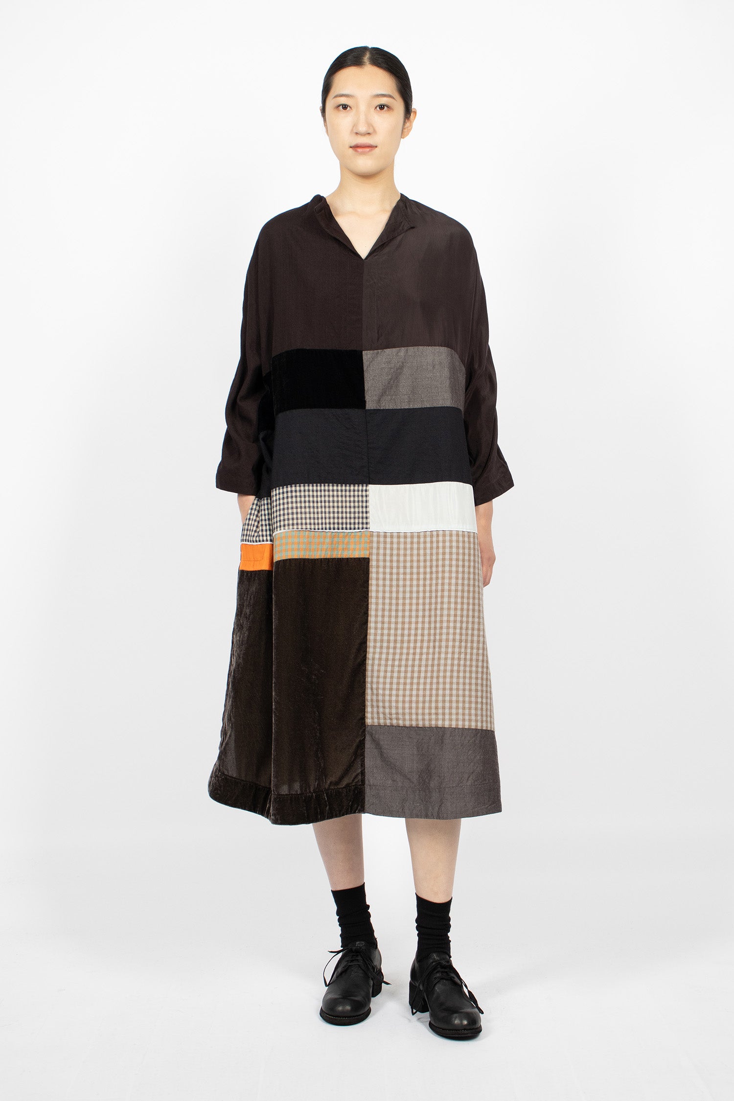 Patchwork Dress Dark Brown