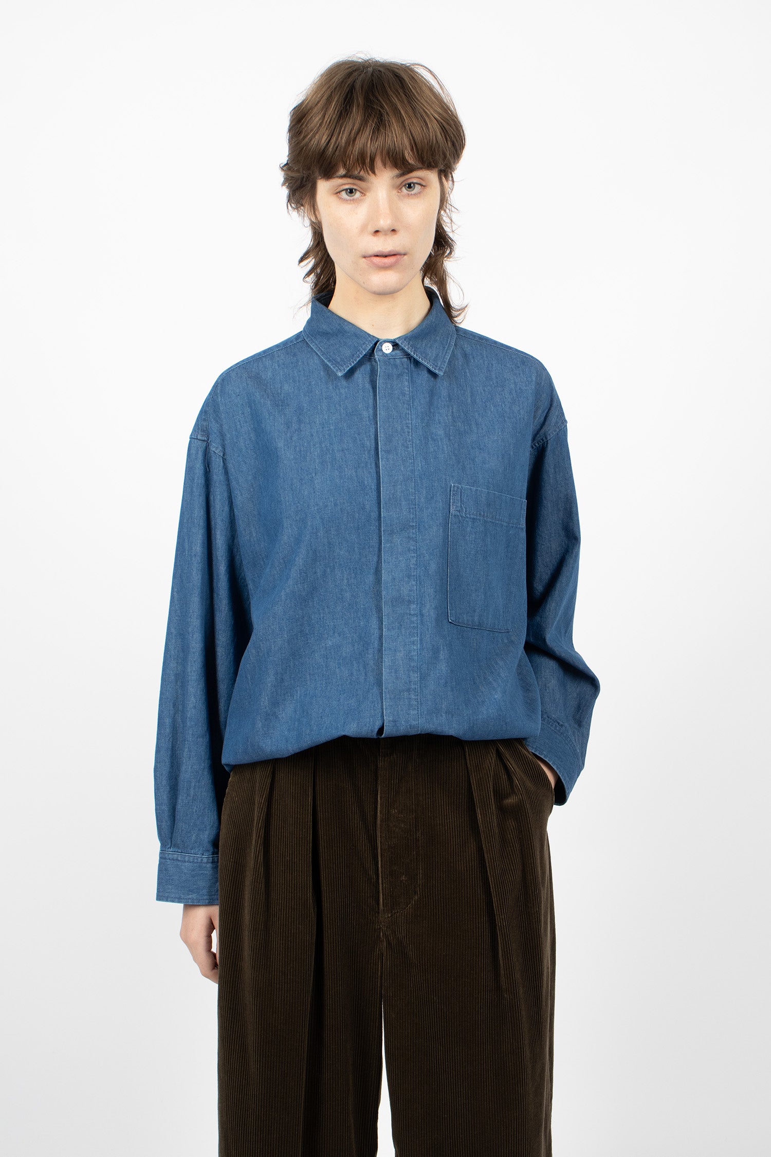 Bio Washed Baggy Denim Shirt Blue