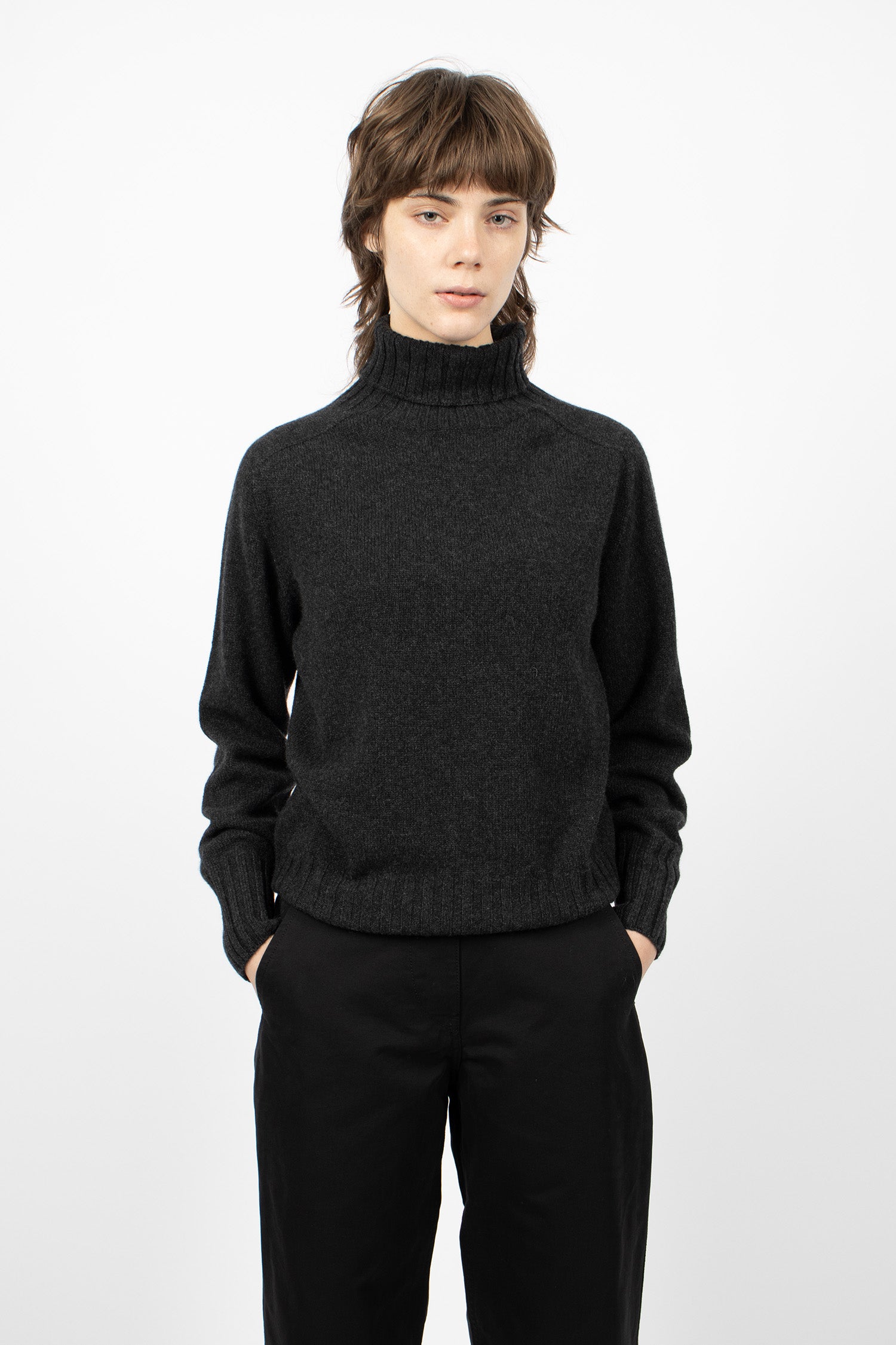 Wide Roll Neck Cashmere Jumper Charcoal