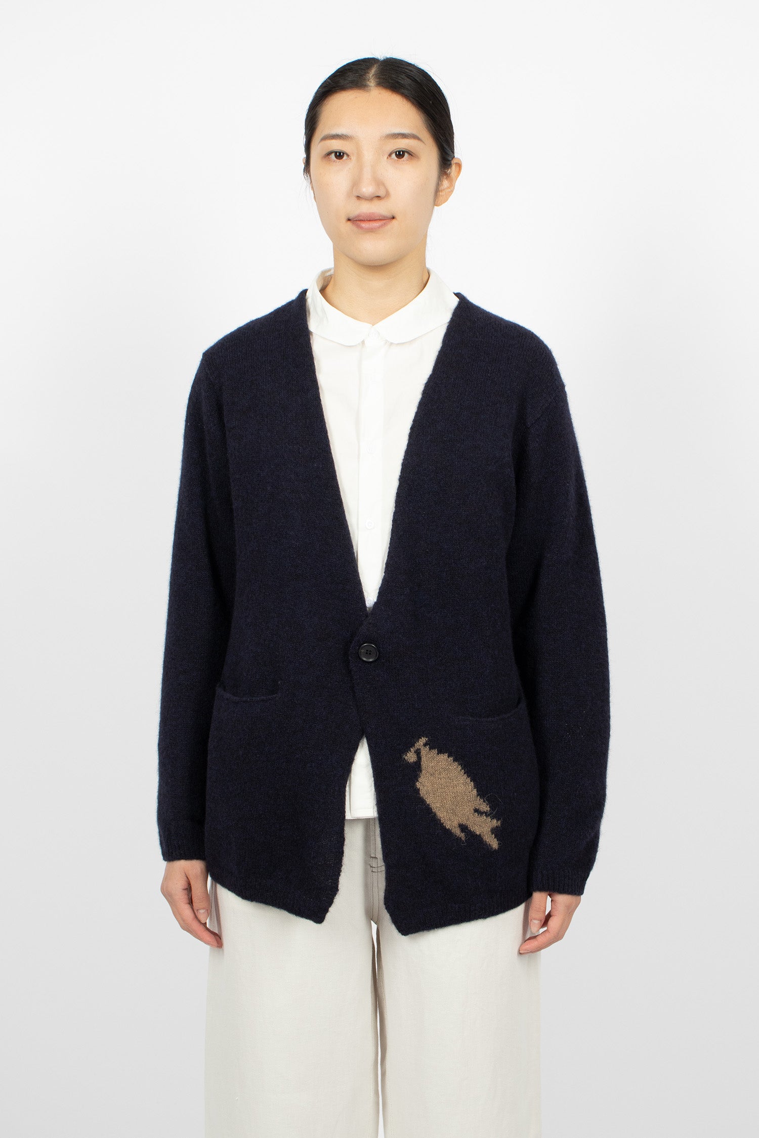Alpaca Wool Pocket Cardigan Navy