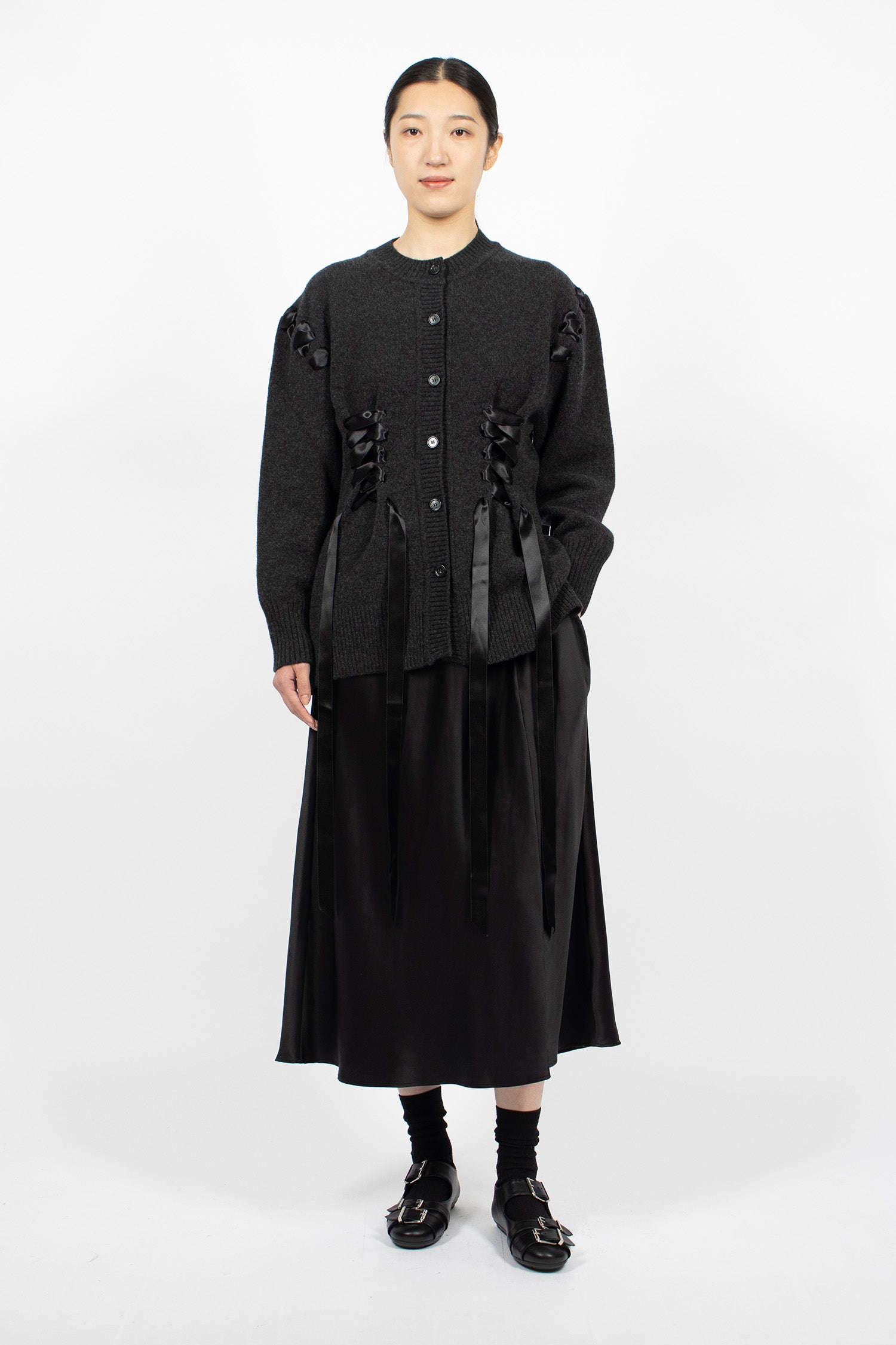 Sculpted Ribbon Corset Cardigan Charcoal