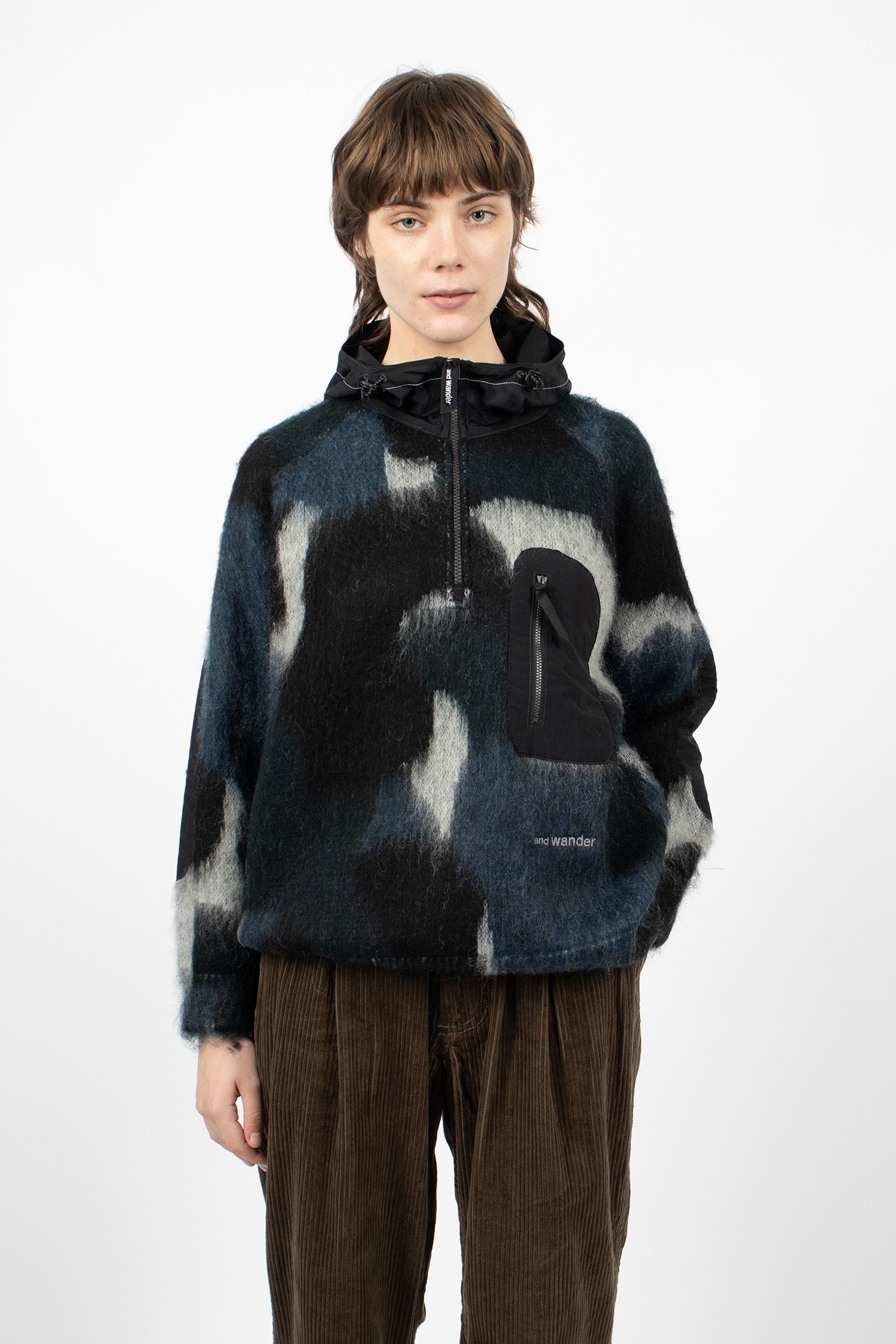 Shaggy Knit Hoodie Black Mix