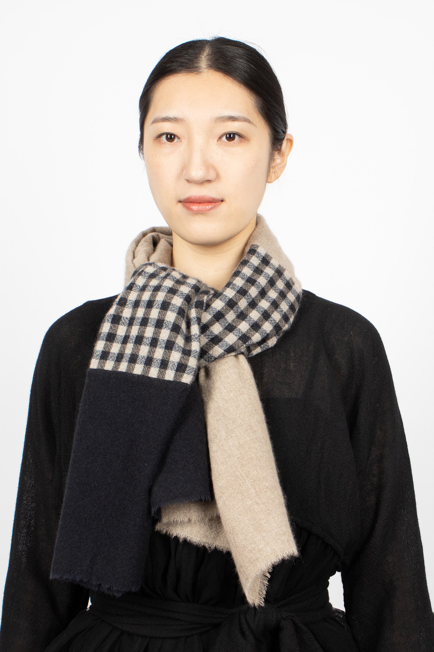 Cashmere Patchwork Shawl Natural/Black