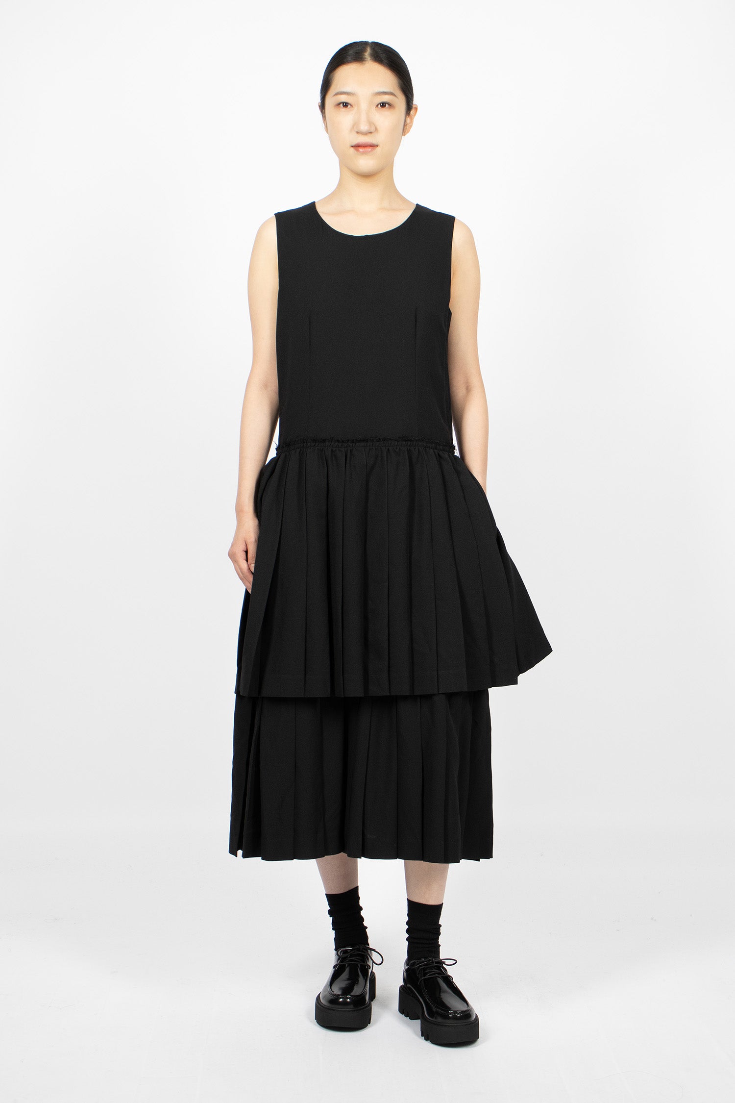Pleated Pinafore Dress Black