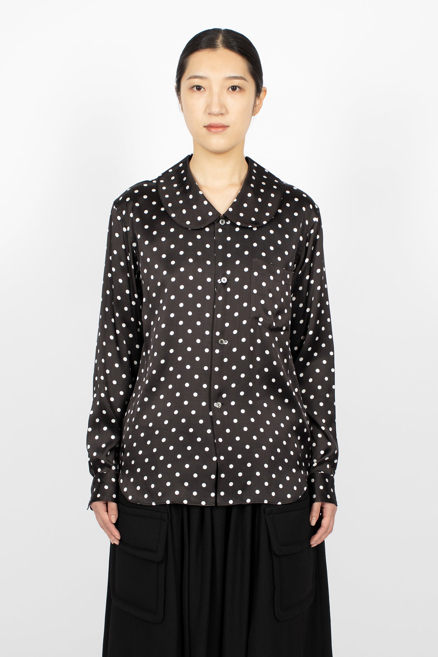 Polka Dot Satin Shirt Black